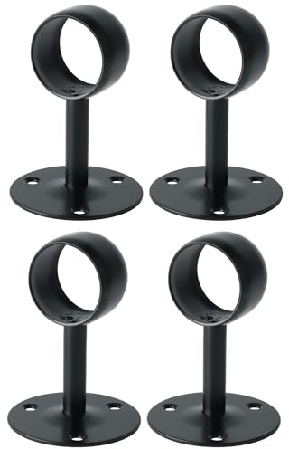 Alise Curtain Rod Holder Bracket 38mm DiaCloset Rod Holders Wall Mount,Ceiling Mounted Curtain Rod Flange Brackets,Ceiling Curtain Rods Brackets for Bathroom Curtain,Stainless Steel Black Finish,4 Pcs