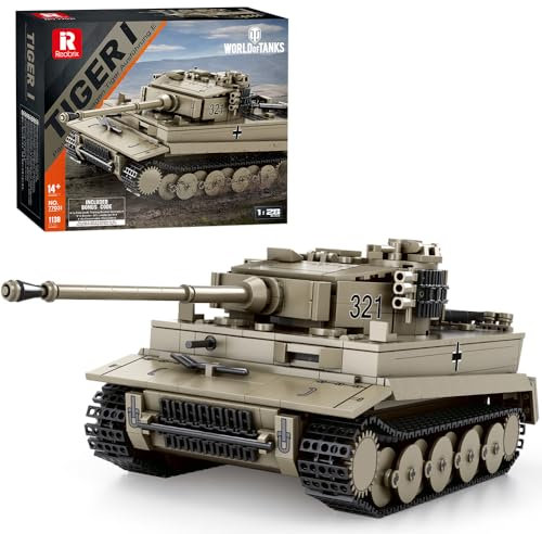 MISINI 77031 World of Tanks 1:28 Deutscher Tiger I Panzer Baustein-Set, 1138 Teile, kreatives schweres Panzer-Modell, Geschenk für Teenager und Erwachsene, Bonus World of Tanks Spiel-Requisiten