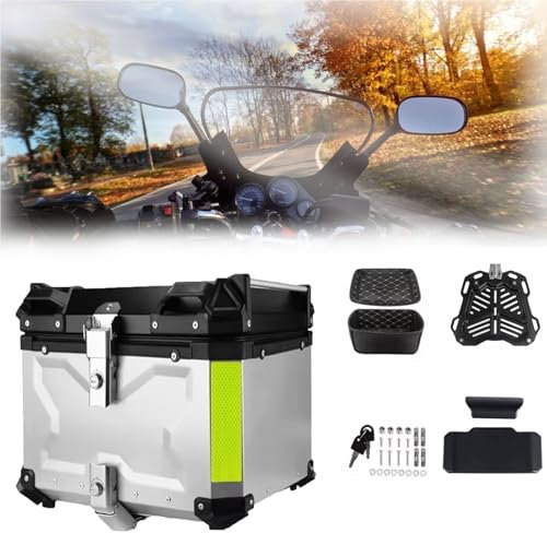 Topcases Motorrad Aluminium 45l 55l 65l Motorradkoffer Topcases Motorrad Mit Rückenkissen Top-Cases Für Gepäckträger Für 2 Motorradhelm Helm Motorrad Koffer(65 L)