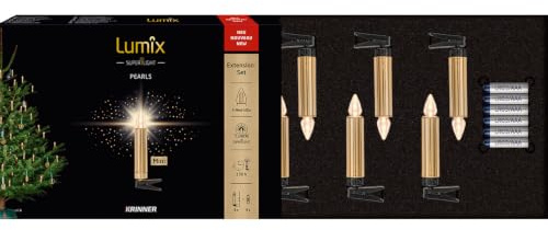 Lumix® SuperLight Pearls Mini von KRINNER kabellose LED Christbaumkerzen Weihnachtsbaumkerzen 6er Erweiterungs-Set Gold glänzend 9cm warmweiß 78138