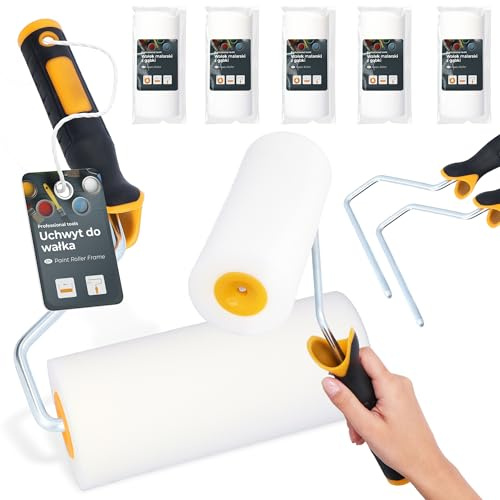 5x Schaumwalze 18 cm Schaumrolle Ersatzwalze Lackierwalze Lackierrolle Malerset Farbe Lack Beize 2x Farbbügel Farbroller Set Schaumstoff Malerei Renovierung