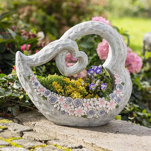 Dekoleidenschaft Pflanzschale Blütenherz aus Polyresin, Pflanzgefäß, Pflanztopf, Blumentopf, Gartendeko für Draußen