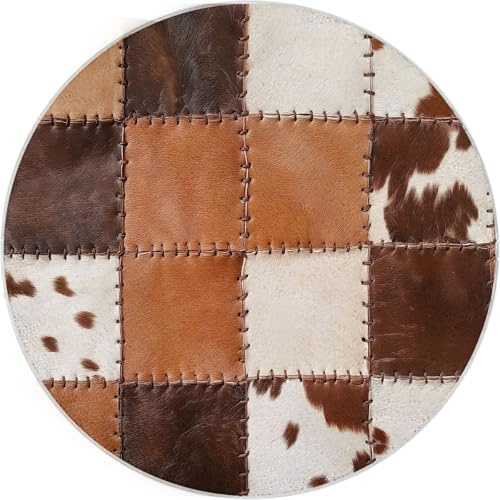 Generisch Rund Teppich Schlafzimmer Braunes Patchwork Cowboy Erwachsener Kind Wohnzimmer Rund Teppich rutschfeste Flauschiger Rund Teppich Waschbar Western-Thema Flanell Rund Teppiche 160 cm