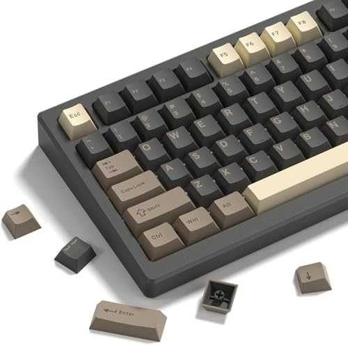 LQXQ Keycaps 138 Double Shot, Cherry PBT-tangentskydd, färgämnessublimering tangentkåpor ANSI US 60 65 75 100 procent för 61/64/68/84/87/100/104/108 retro gaming mekaniskt tangentbord, brun-grå