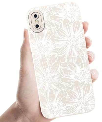 Kueqeay Handyhülle für iPhone X/XS hülle 5,8'', Aesthetic Blume Muster Design Weißer Weiche TPU Silikon Stoßfest Kameraschutz Schutzhülle Bumper Ultra Dünn Mädchen Case, 01