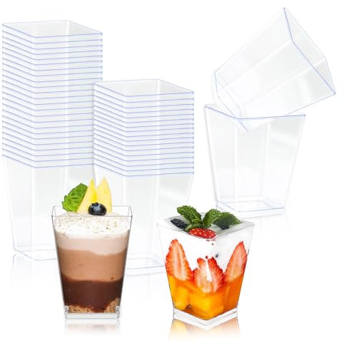 Qcdou Vasitos para Postres, 25 Vasos de Vasitos Aperitivos Plastico, 150 ML Vasos de Plastico Desechables, Postres Reutilizables, para Helado, Pudín, Mousse