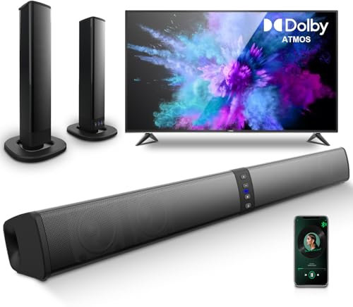 iPalamila Wireless Soundbar For Tv, 2 In 1 Detachable Bluetooth 5.0 Sound bar, 20 Inch Bluetooth Soundbar Detachable Sound Bar With Arc/Optical/Aux Connection, Tv Speakers Sound bar For Home (Black)