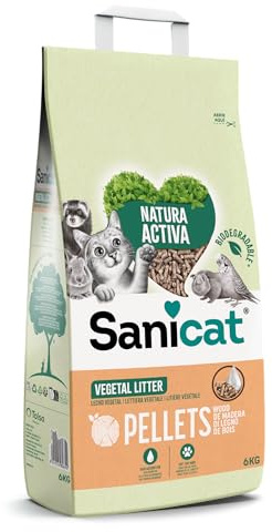 Sanicat - Lecho Absorbente multipet de Madera reciclada | Absorción Superior y Control de olores | Producto ecológico y Biodegradable | 6Kg