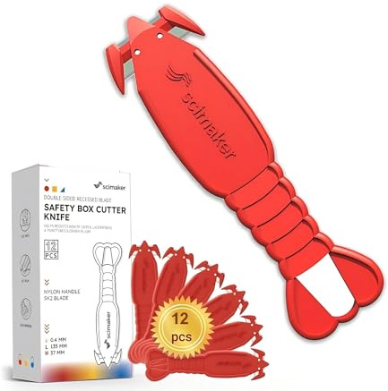 Scimaker Stainless Steel Lobster Safety Box Cutter，Safety Utility Cutter with Ergonomic Film Cutting Blade for Box, Carton, Shrink Wrap, Plastic Straps