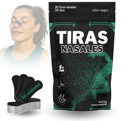 Tiras Nasales Deportivas Negras – Adhesión Resistente al Sudor – Hipoalergénicas y Antironquidos – Dilatador Nasal para Dormir Mejor y Respirar Más Fácil – 30 Nose Strips