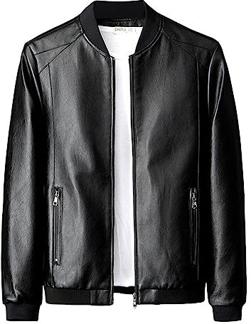 Giacca di Pelle Uomo, Leggera Sottile con Tasca sulle Maniche Giubbotto Bomber Giaccone Giacca Chiodo Pelle Biker Motociclista Giacca Moto Estiva Giacca da Lavoro Cappotto in Ecopelle