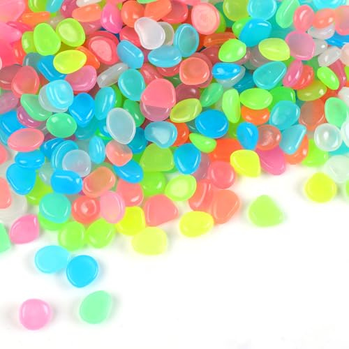 400 Stück Leuchtsteine, Bunt Leuchtende Muggelsteine Kinder, Dekosteine | Wiederverwendbar Fluoreszierende Steine Garten, Kleine Leuchtkiesel Steine für Garten, Aquarium, Balkon, Terrasse