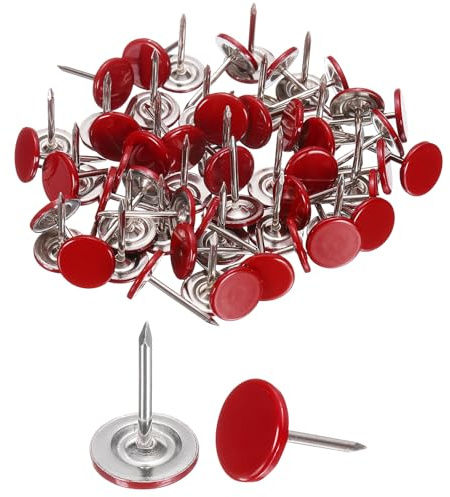 sourcing map Reißzwecken, 11 x 17 mm, rund, flacher Kopf, dekorative Daumennägel, Polsternägel für Korktafel, Büro, Wandbehang, Rot, 120 Stück