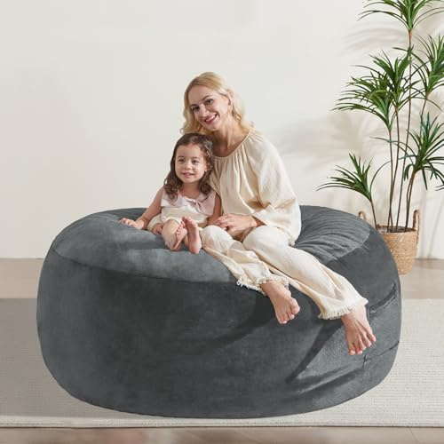 WSOFRLAC 5FT Bean Bag Chair for Adult, Giant Comfy Sofa Chair, Dark Grey