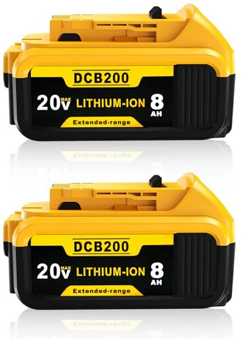 Totoplus Replacement for Dewalt 20V Max Battery: 8.0Ah Lithium Batteries Compatible with Dewalt DCB200 Cordless Power Tools Craft Woodworker Gardening Work 2 Pack