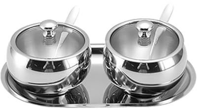 Generic Zuccheriera Multiuso, Sferica in Acciaio Inox con Coperchio Trasparente e Cucchiaio, Contenitore per Spezie da Cucina (2 Pezzi)