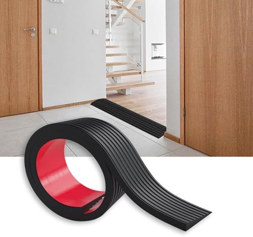 Ecowiaye Türschwellenrampe 100x8x1.5cm, Selbstklebende Gummirampe bis 800 kg belastbar, rutschfest, Schwellenrampe Höhenausgleich 1.5 cm für Saugroboter Rollstuhlrampe Türschwelle (Schwarz)
