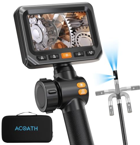 Acoath Two-Way Articulating Borescope, Endoscope Camera with Light, Dual-Lens 1080P Industrial Inspection Camera, 4.3 IPS Screen, 32GB Card, IP67 Waterproof Sewer Tools - 5FT