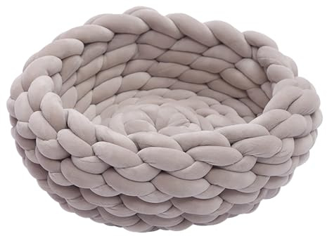 Handgefertigtes gestricktes Haustierbett – grober Baumwollkorb, Armstrickkissen, weiches rundes Nest, bequeme Möbel für Katzen und Hunde, für drinnen und draußen, täglicher Gebrauch, Schlafeinrichtung