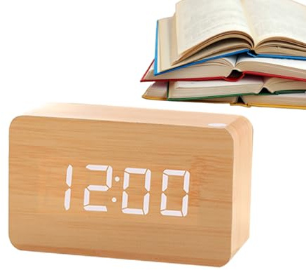 Horloge De Bureau en Bois, Réveil Numérique avec Grand Écran LED, Mode Semaine/Week-End, Une Fonction De Répétition, Réveil De Chevet Enfant, pour Chambre À Coucher, Maison Et Bureau