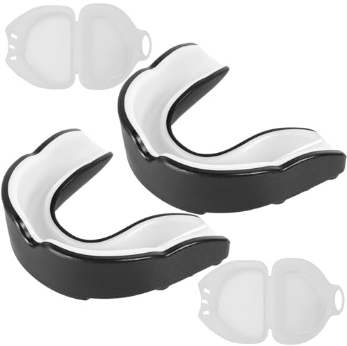 2 Stück Sport Zahnschutz, Mundschutz Boxen für Erwachsene, Professioneller Mundschutz mit 2 Stück Tragbar Hygienebox für Rugby, Kampfsport wie Boxen, MMA & Taekwondo (Schwarz Weiß)