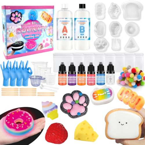 NlsqEU Squishy Selber Machen Set, Squishy Set, 500ML Flüssigsilikon Making Kit 1:1-Verhältnis, DIY Kreative Geschenke mit Form, Handschuh, Messbecher, Holzstäbchen-B