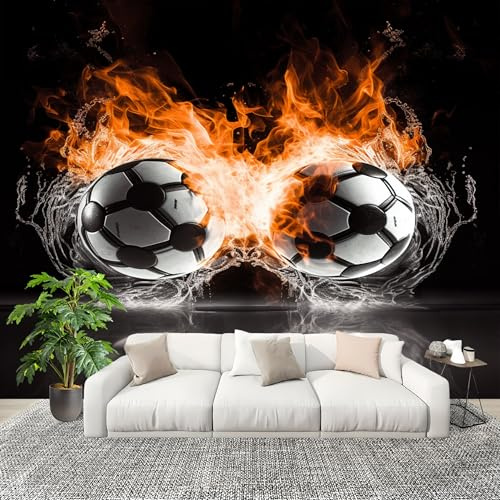 Fotográfico 3D HD No Tejido 3d Fuego FúTbol ExtraíBle Papel Pintado Fotomural 200×140 cm Negro Resistente al agua y a las manchas Fácil Instalación Murales Panorámicos