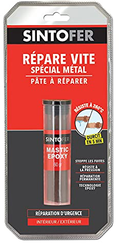 SINTO Répare Vite Spécial Métal - 60g - Répare, Rebouche, Assemble et Soude - Pratique - Prise Ultra Rapide - Compatible Toutes Finitions Petit Neutre