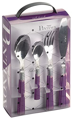 Pintinox Set Posate 24 Pz Velvet Viola, in acciaio inox nichel free con manico in ABS soft touch