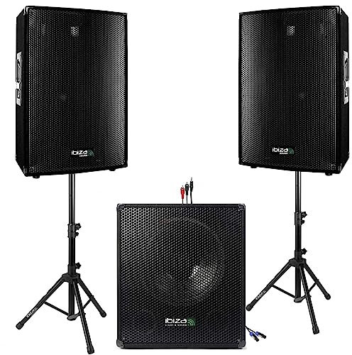 Ibiza Sound - Pack Sono DJ Ibiza Sound 2200W + Pieds + CÂBLES Enceintes + CÄBLE PC Offert - PA Mix DJ