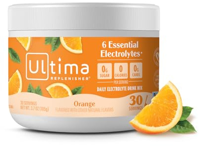 Ultima Replenisher Daily Electrolyte Powder Drink Mix – Sugar Free – Orange, 30 Servings – Hydration Powder with 6 Key Electrolytes and Trace Minerals – Keto Friendly, Vegan, Non-GMO