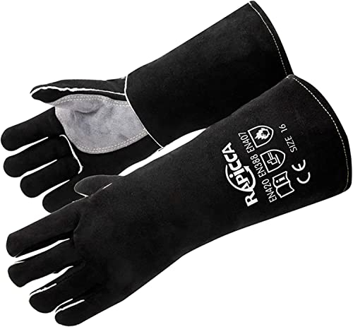 RAPICCA 16 Inches,662℉,Leather Forge/Mig/Stick Welding Gloves Heat/Fire Resistant, Mitts for Oven/Grill/Fireplace/Furnace/Stove/Pot Holder/BBQ/Animal handling gloves with 16 IN Long Sleeve