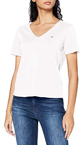Tommy Jeans Tjw Slim Jersey V Neck T-Tröja, Vit, M