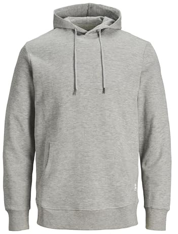 JACK & JONES herr Tröja jjebasic sweat hood noos, Ljusgrå melange, M