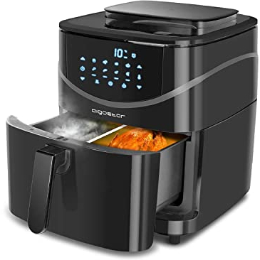 Aigostar Melodia - Freidora de aire + vaporizador 2 en 1. Capacidad 7L, pantalla táctil LED, 8 menús preprogramados, 1700W, modo manual. Función de bombeo y limpieza. Libre de BPA. Libro de recetas.
