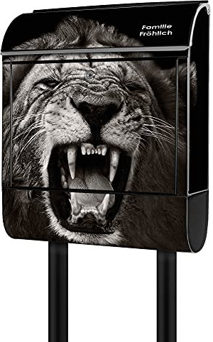 banjado® Briefkasten mit Standfuß personalisierbar Motiv Rupert - Stand Briefkasten mit Zeitungsfach pulverbeschichtet aus Stahl schwarz - Postkasten A4 Einwurf inkl. 2 Schlüssel