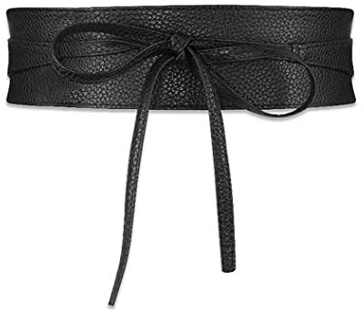 Aabellay Damen Leder Bowknot Taille Band Breite Gürtel Korsett Retro Gebundenes Korsett Bandage Gurt Kostüm PU Leder Cinch Kleid Taillengürtel Gebundener Waspie Hüftgurt– Schwarz