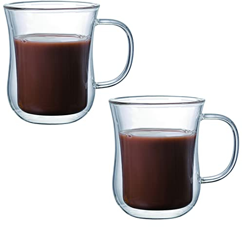 EESLL , Lot de 2 tasses à café en verre à double paroi avec poignée isolée, tasses à café en verre borosilicate transparent, tasses à expresso en verre pour latte, thé
