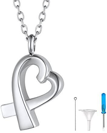 FindChic Anhänger Kette zum befüllen Damen Herz Halskette Edelstahl Urnen Kette für Asche Hund Tierhaare Menschen Silber Memorial Schmuck
