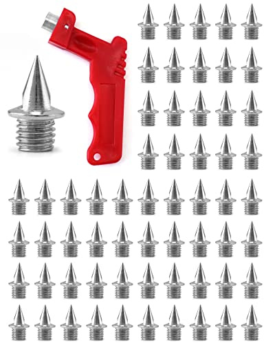 QWORK® 50Pcs 1/4 Inch Track Spikes Steel Replacement Running Spikes with Spike Wrench for Sports Shoes Track and Field Sports (Silver)
