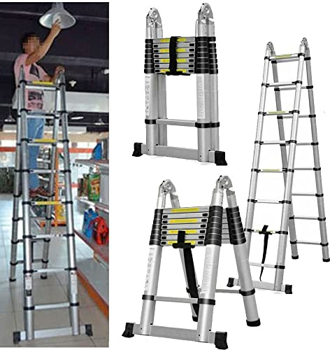 Scala telescopica pieghevole da 2,5 m + 2,5 m in acciaio inossidabile, scala telescopica estendibile portatile per soppalco, scala pieghevole, portata 150 kg, EN131
