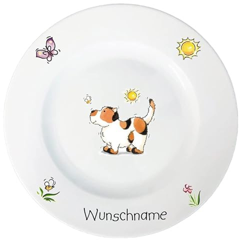 Doriantrade Speiseteller 27cm Kinderteller Teller Porzellan Hund personalisierbar mit Wunschname Name Kindergeschirr mit Namen personalisiert