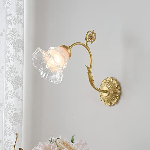 moderno applique da parete in ottone apparecchio di illuminazione lampada da parete in vetro paralume a forma di fiore, elegante montaggio a parete leggero applique testiera nordica per soggiorno came