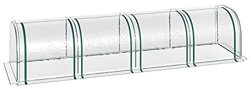 Outsunny Serra a Tunnel in Acciaio e Copertura PVC Impermeabile e Anti UV con 4 Porte a Cerniera, 395x100x80 cm, Verde Scuro e Trasparente