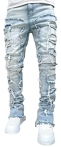 Geagodelia Jeans da Uomo Strappati Slim Fit Pantaloni in Denim Casual Hip-Hop per Uomo Ragazzo S-XXL Regalo (Blu Chiaro, XL)