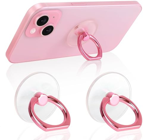 Pink Jsoerpay Clear Phone Ring Holder 2 Pack, Transparent Cell Phone Ring Grip 360°Rotation Finger Ring Stand, Phone Kickstand Compatible with Most of Phones, Tablet and Case | Transparent, 360° Rotation Adhesive, Finger Ring Stand, Clear Kickstand, Compatible with Most Phones, Tablet and Case