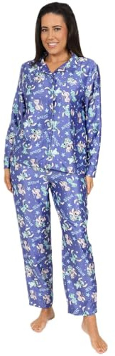 Disney Lilo & Stitch Ensemble de pyjama long en satin pour femmes et filles - Ensemble de pyjama deux pièces en satin de soie, violet, 42-44