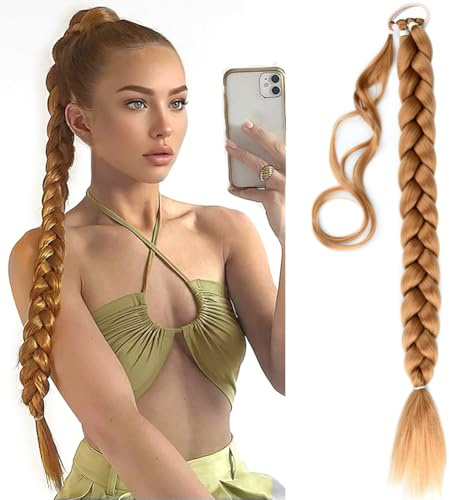Gledola Lange Geflochtene Pferdeschwanz Verlängerung 30 Zoll Pre Stretched Flechten Haar Extensions DIY Geflochtene Pferdeschwanz Synthetische Haar Stück (Erdbeerblond, 30 Zoll)