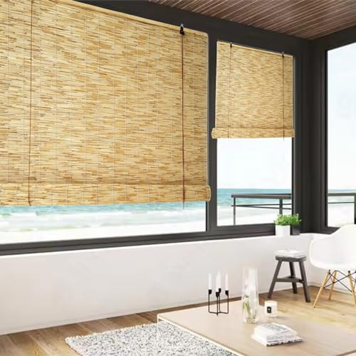 Blackout Bamboo Roller Shades For Indoor/Outdoor, Bamboo Blinds For Patio 40cm 60cm 90cm 115cm 120cm 130cm 155cm 160cm Wide, Natural Bamboo Roll Up Curtain (Size : 140x200cm)