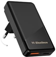 USB C Ladegerät 65W, Elexlinco USB-C GaN Netzteil, 2-Port PPS Ladegerät, Kompaktes Klappbares Design, Schnellladegerät Kompatibel mit MacBook Pro/Air, iPad, iPhone15, Galaxy S24, Pixel (Schwarz)